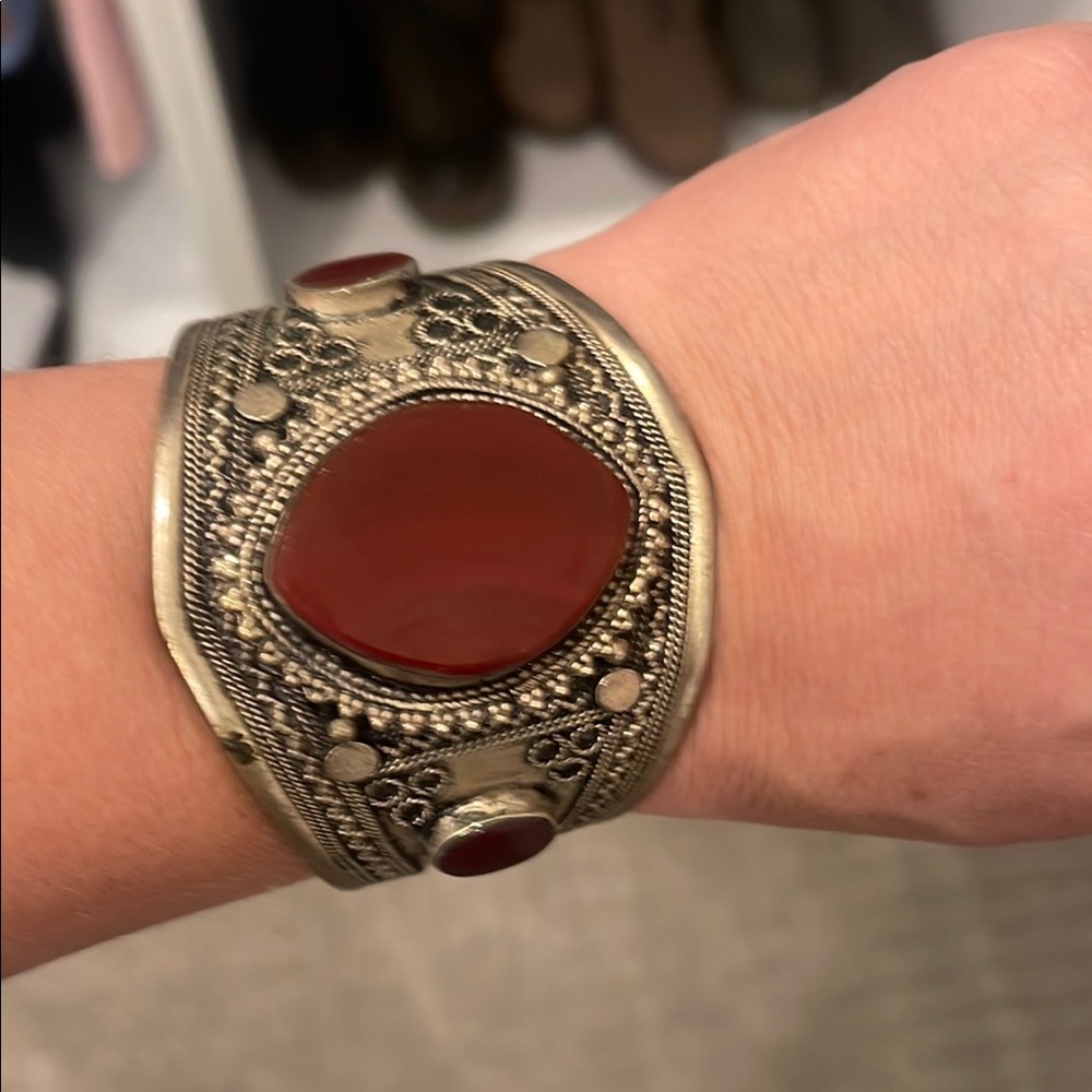 Elegant Silver and Red Women's Bracelet